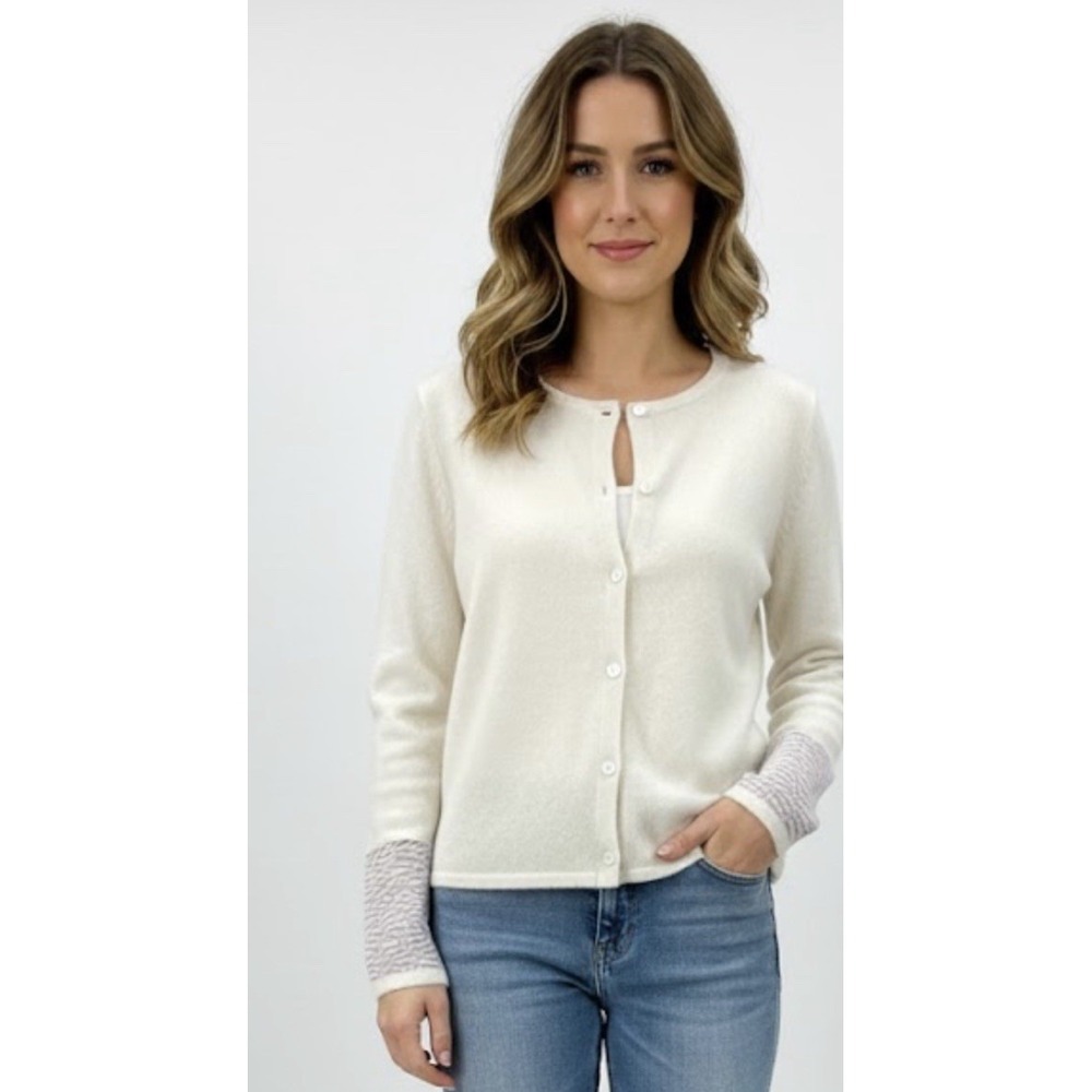 Bongenie Grieder Sweater Women Small Cream Excellent 100% Cashmere Metallic Cuff